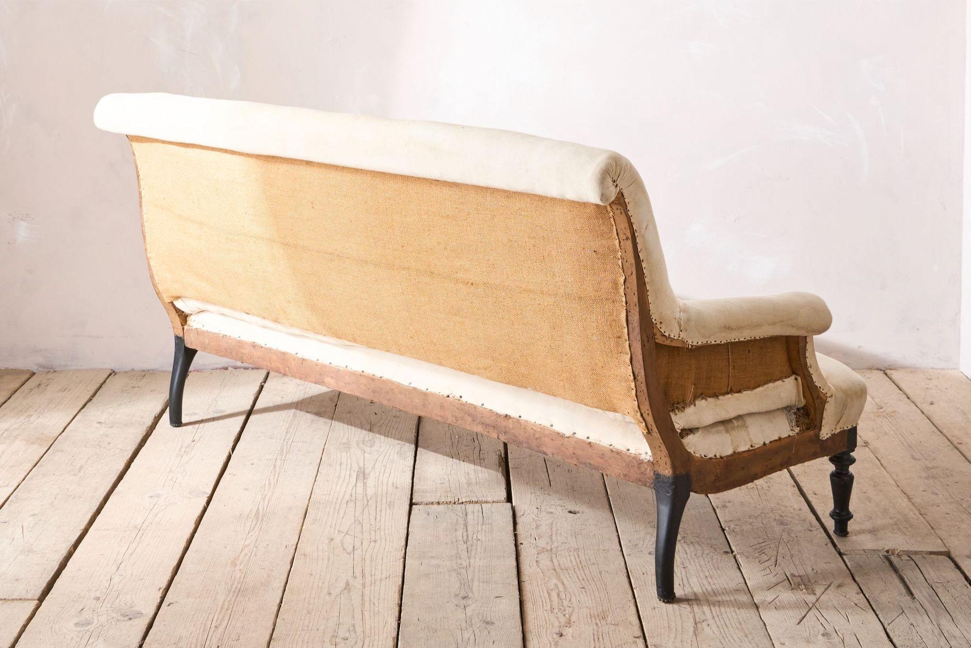 Upholstery Elegant Napoleon III scroll back sofa