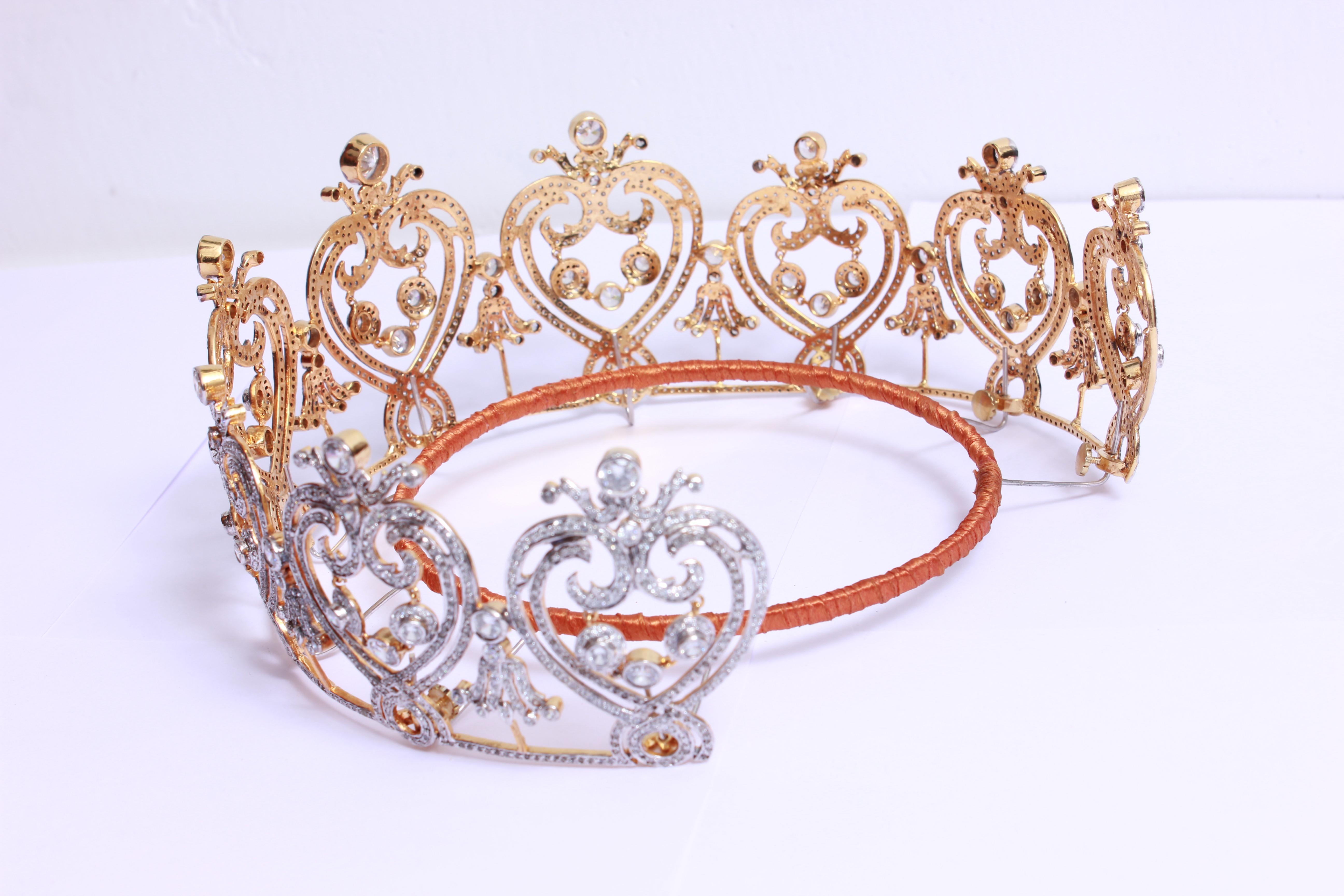 Rose Cut Royal Natural pave diamonds topaz sterling silver tiara head accessory band For Sale