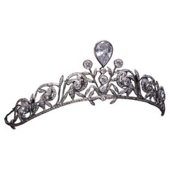 Antique Elegant Natural pave diamonds topaz sterling silver tiara head accessory band