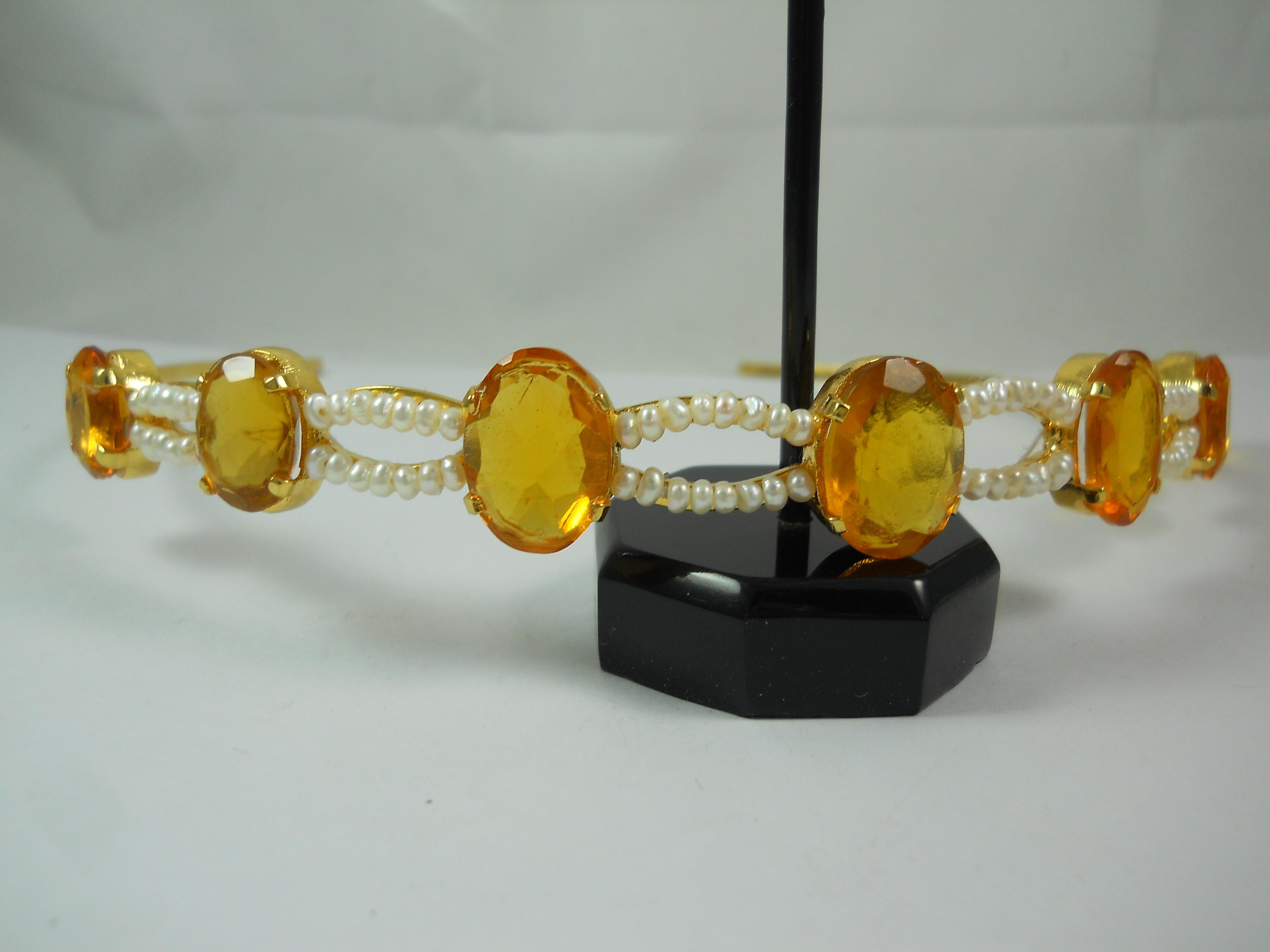 Oval Cut Elegant Natural pearls and citrine sterling silver tiara head accessory band For Sale