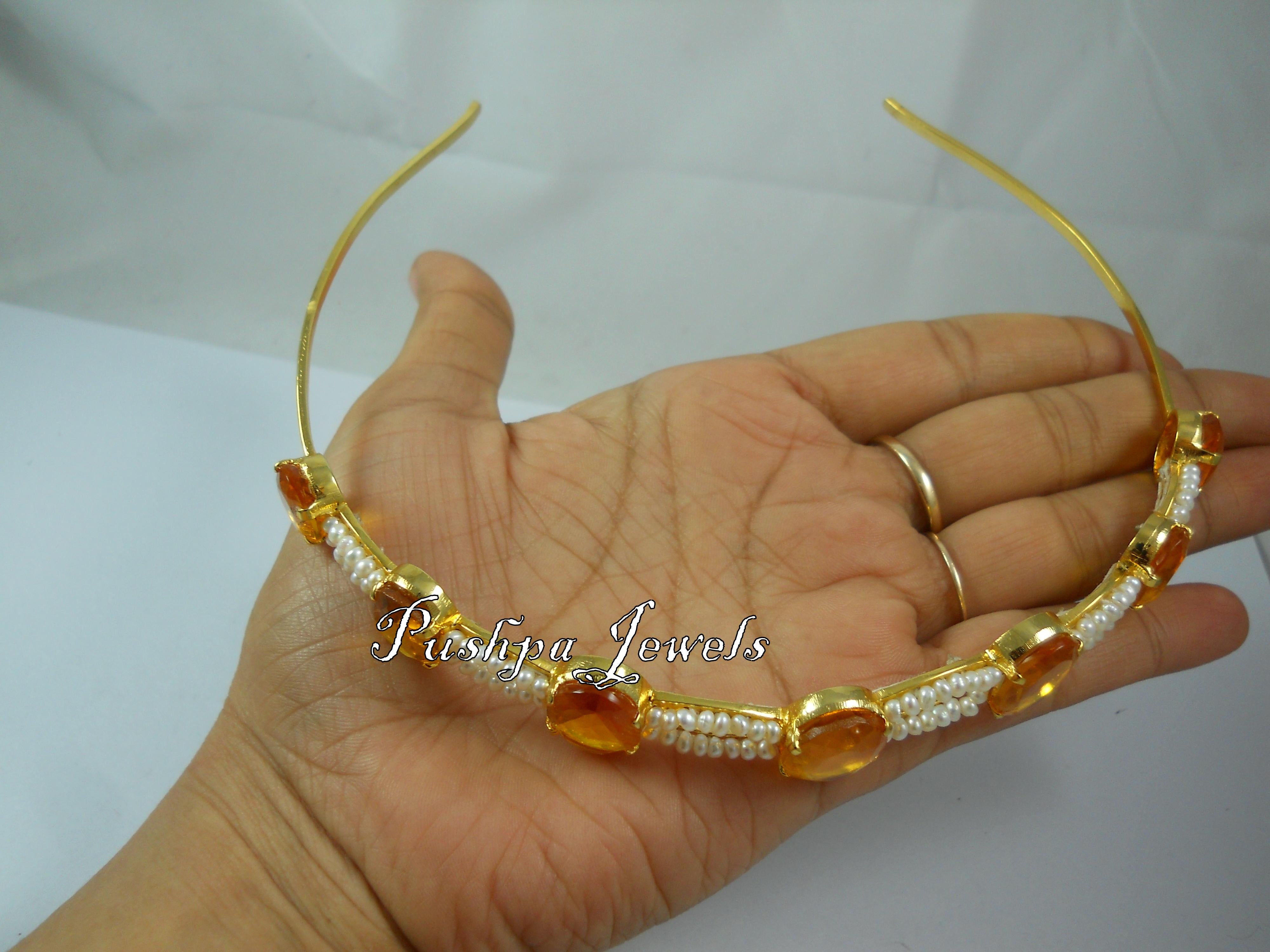 Women's or Men's Elegant Natural pearls and citrine sterling silver tiara head accessory band For Sale