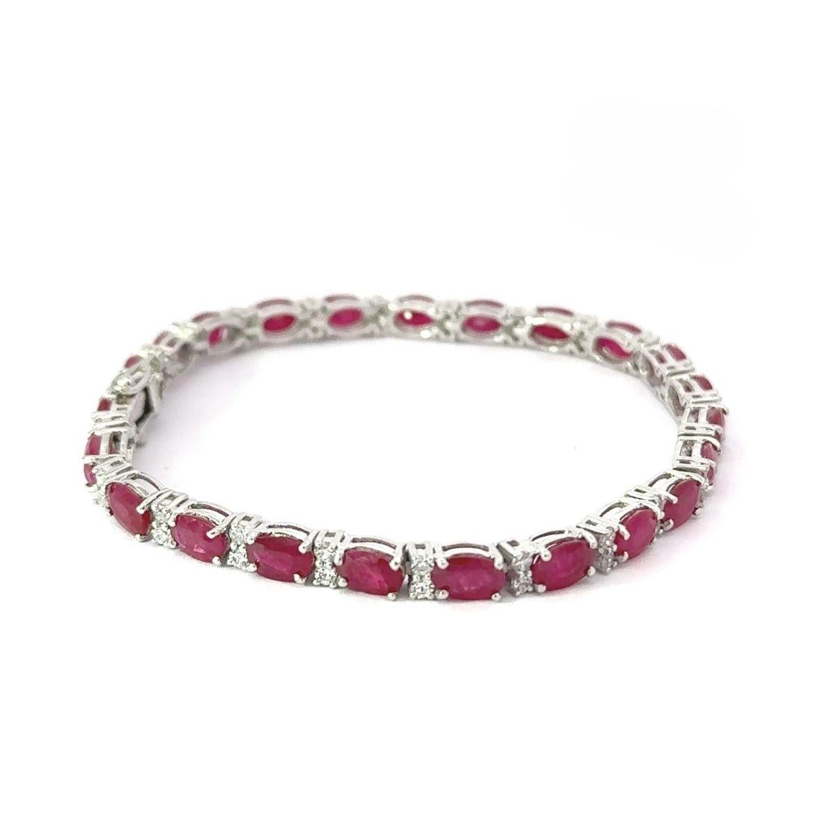 Elegant Natural Ruby & Cubic Zircon Tennis Bracelet Cadeau pour Elle en Argent 925 en vente 2