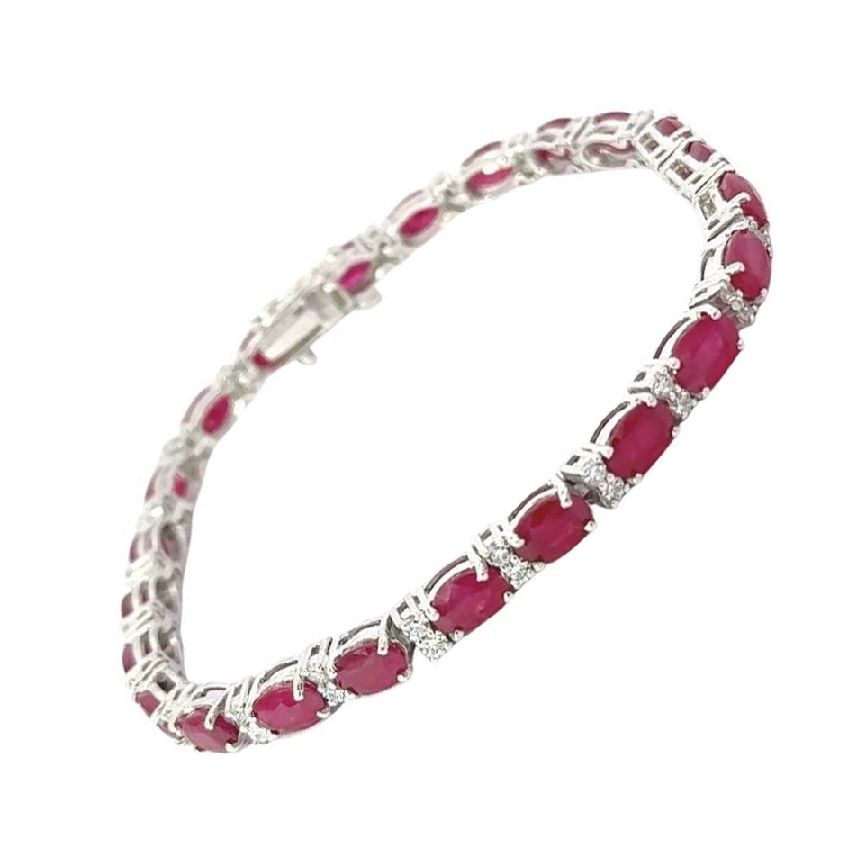 Elegante Pulsera de Tenis de Rubí Natural y Circón Cúbico Regalo para Ella en Plata 925 en venta