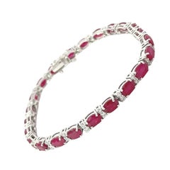 Elegant Natural Ruby & Cubic Zircon Tennis Bracelet Cadeau pour Elle en Argent 925