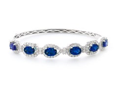 Elegant Natural Sapphire Bangle Bracelet with Round Diamond Accents 