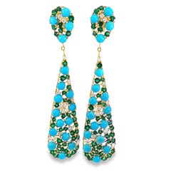 Elegant Natural Turquoise and Emerald Earrings