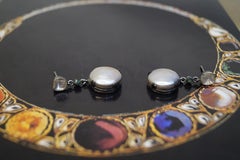 Elegant Natural uncut diamonds button pearl oxidized sterling silver earrings