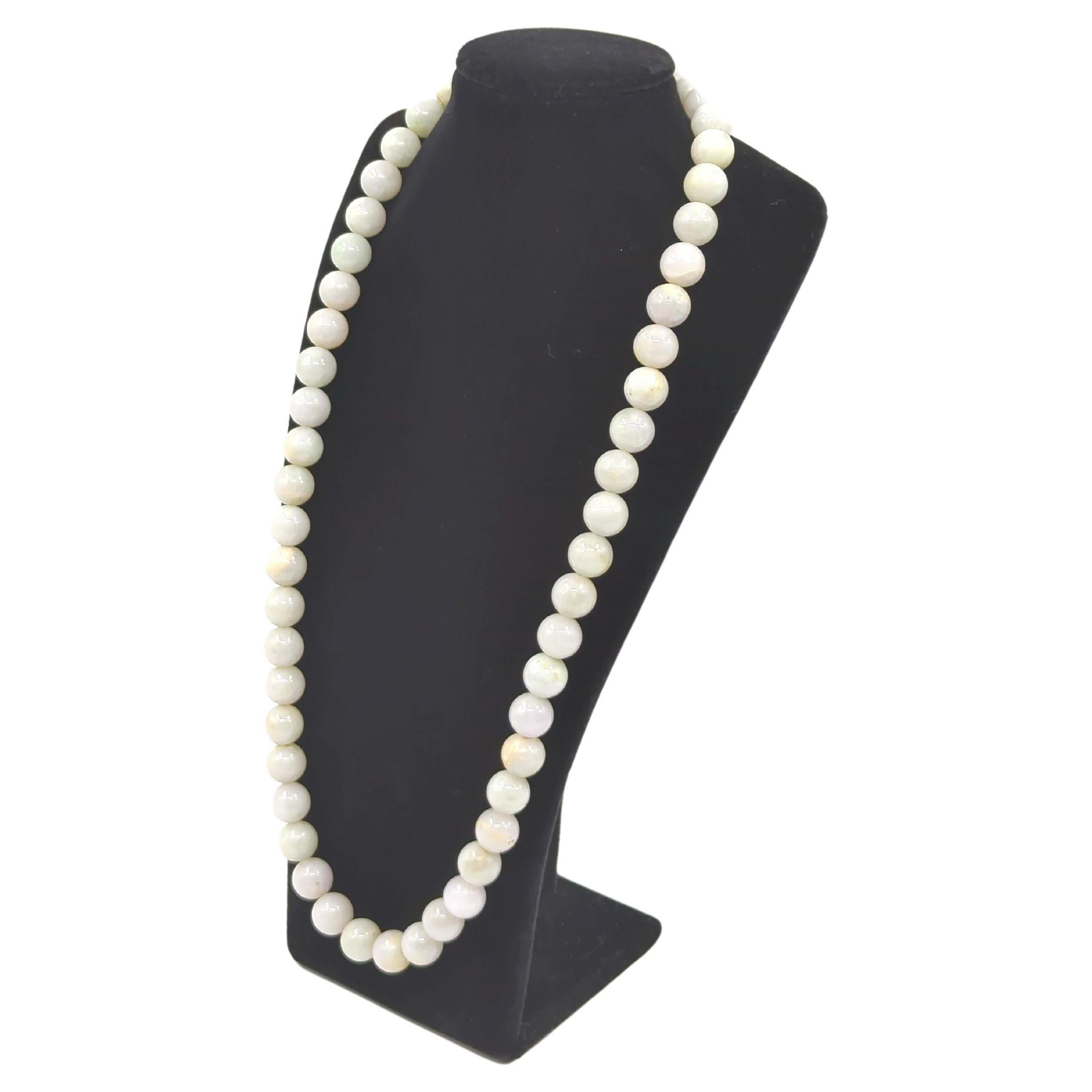 Artisan Elegant Natural White Jadeite Beaded Necklace A-Grade 55pc 11mm Beads 23
