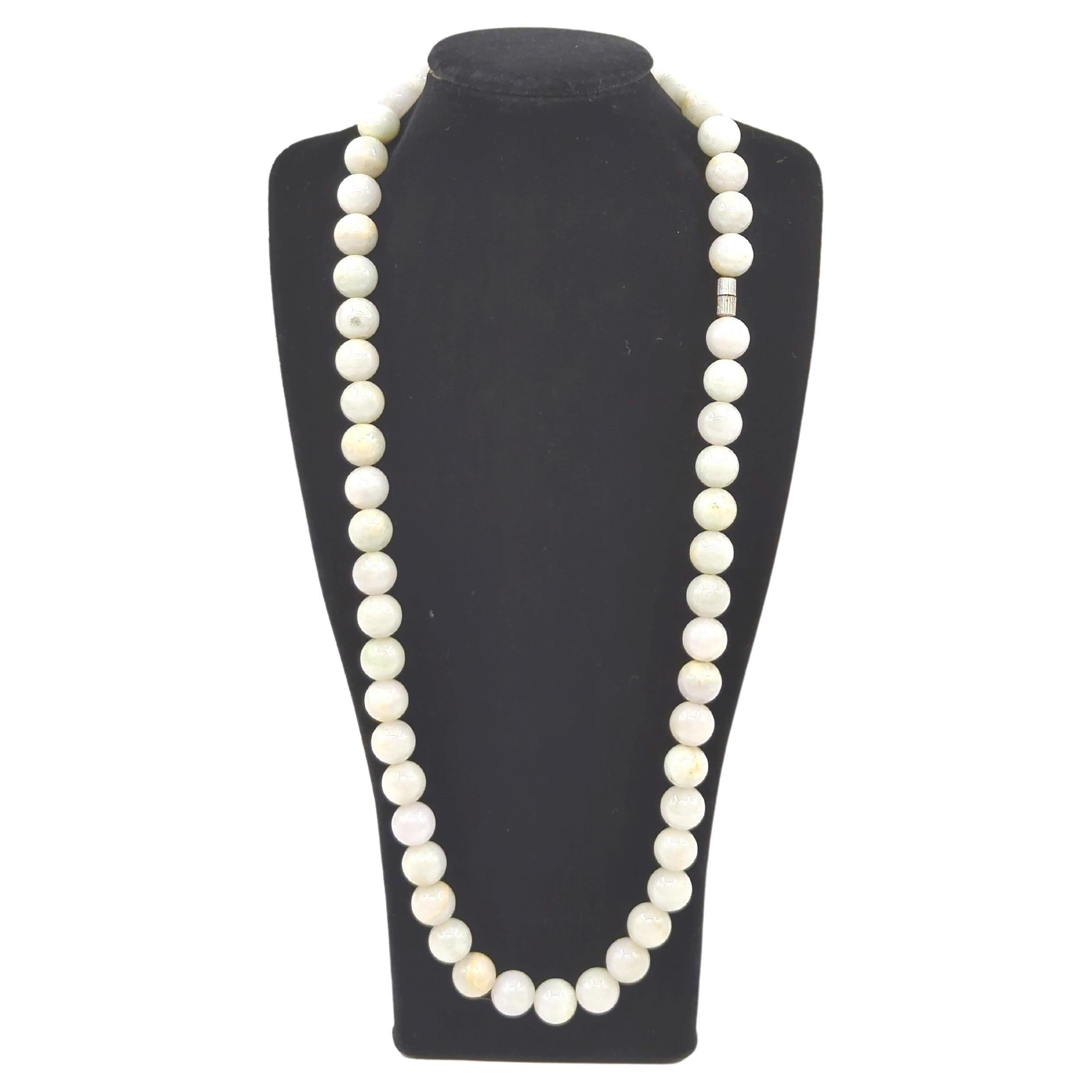 Elegant Natural White Jadeite Beaded Necklace A-Grade 55pc 11mm Beads 23