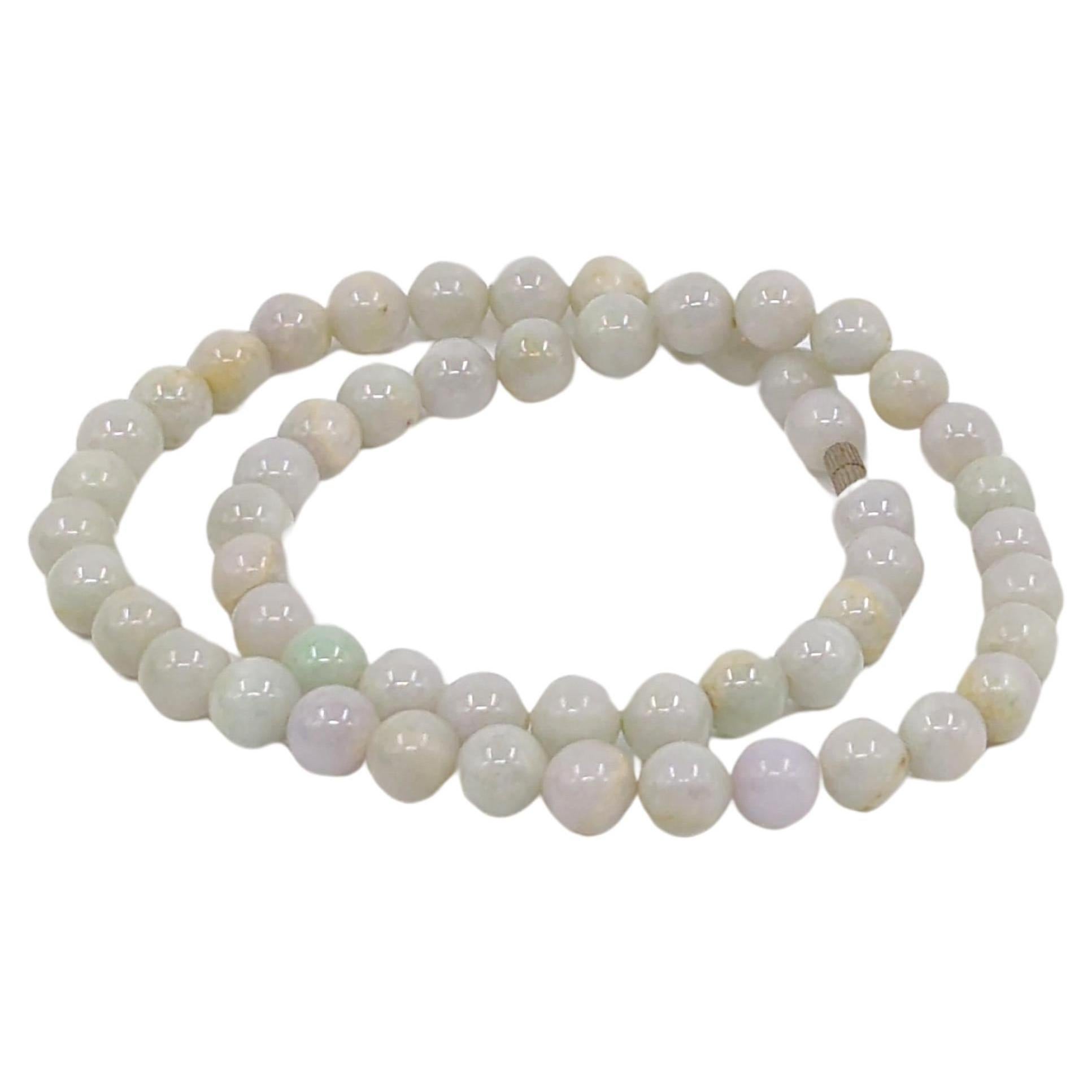 Women's or Men's Elegant Natural White Jadeite Beaded Necklace A-Grade 55pc 11mm Beads 23