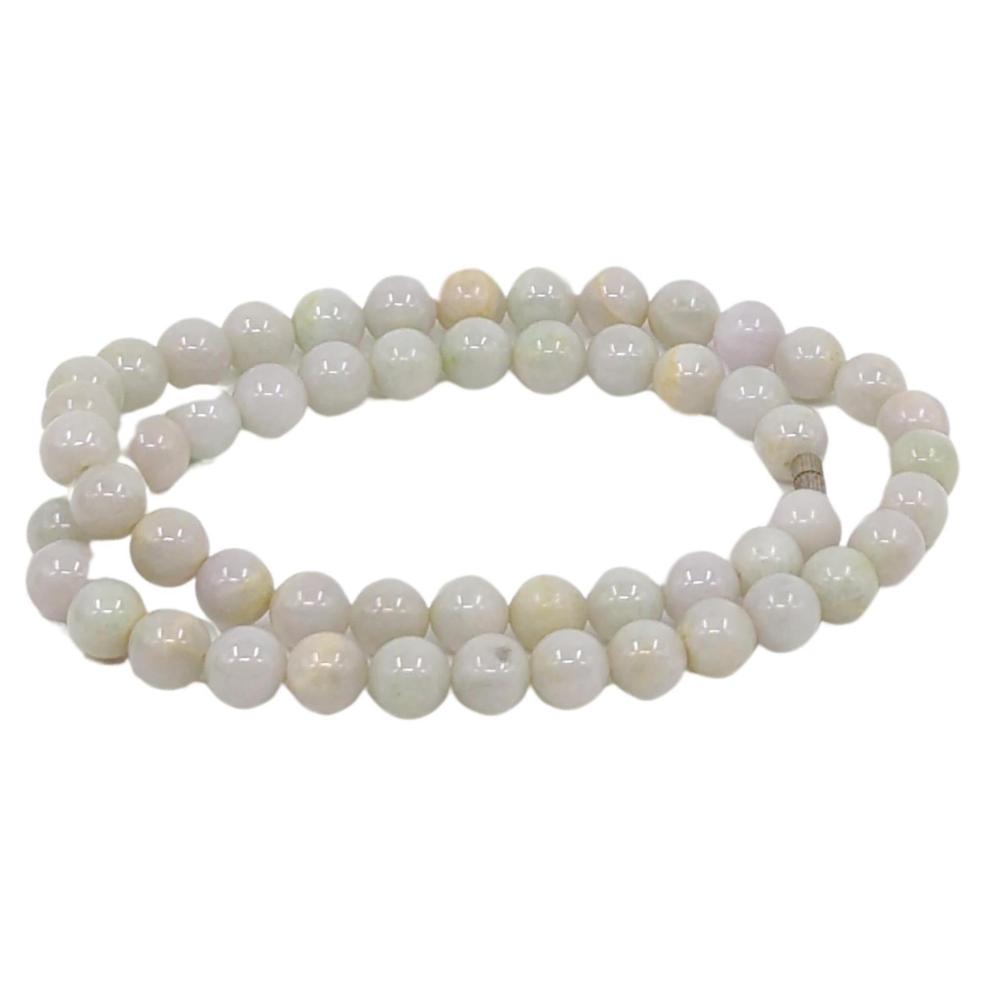 Elegant Natural White Jadeite Beaded Necklace A-Grade 55pc 11mm Beads 23