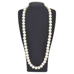 Vintage Elegant Natural White Jadeite Beaded Necklace A-Grade 55pc 11mm Beads 23" 