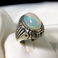 Eleganter natürlicher weißer Opal 925 Silber Ring Handgefertigt mit Spiel der Farben Größe 9,5