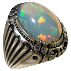 Élégante bague en argent 925 et opale blanche naturelle faite à la main, jeu de couleurs, taille 9,5