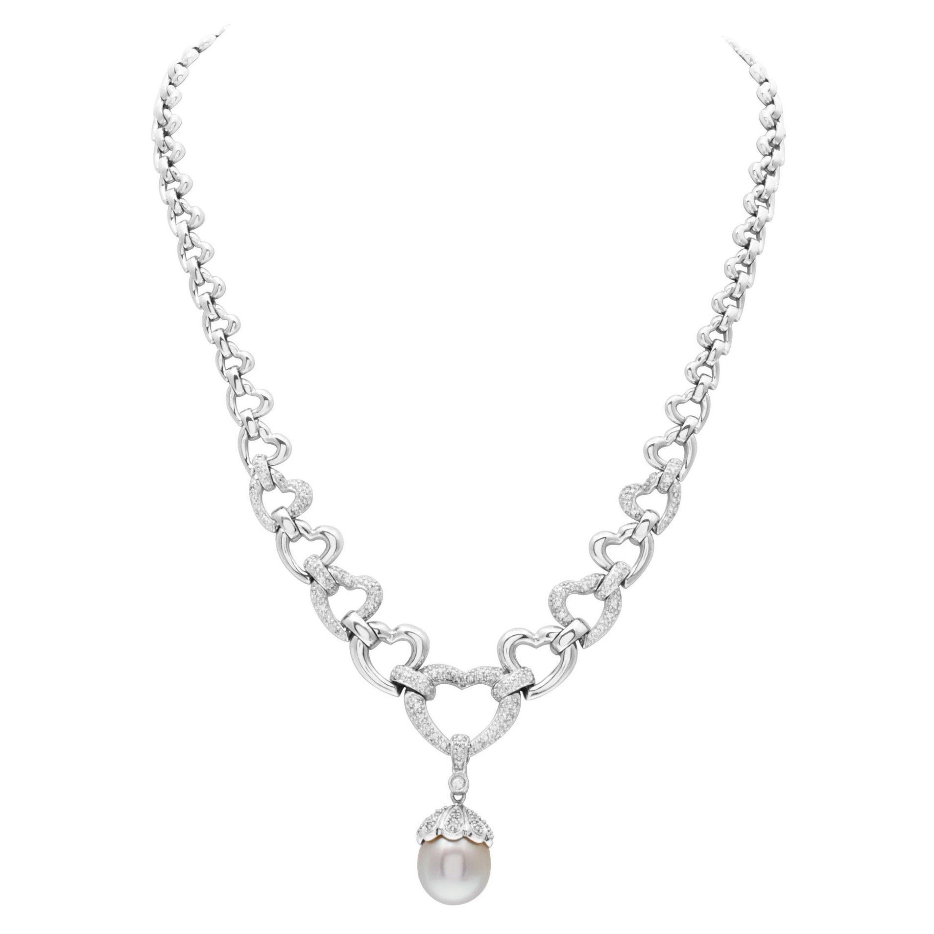 Elegant Necklace in 14k White Gold with Diamond Accents and Pearl
