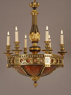 Elegant Neo-Classical Bronze and Albaster Chandelier, France, Circa 1900