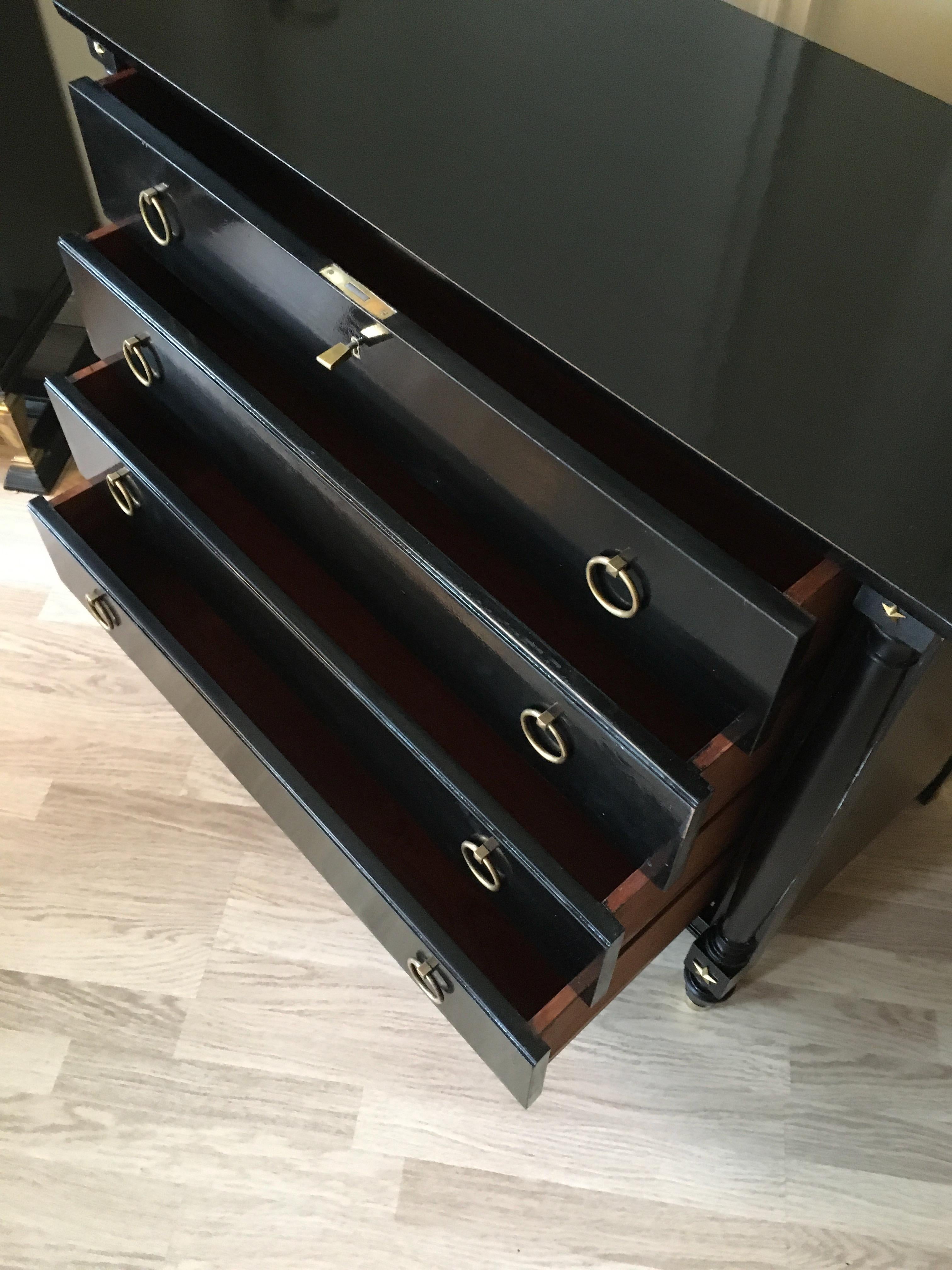 French Elegant Neoclassical Black Lacquer Chest of Drawers, France, 1940 For Sale