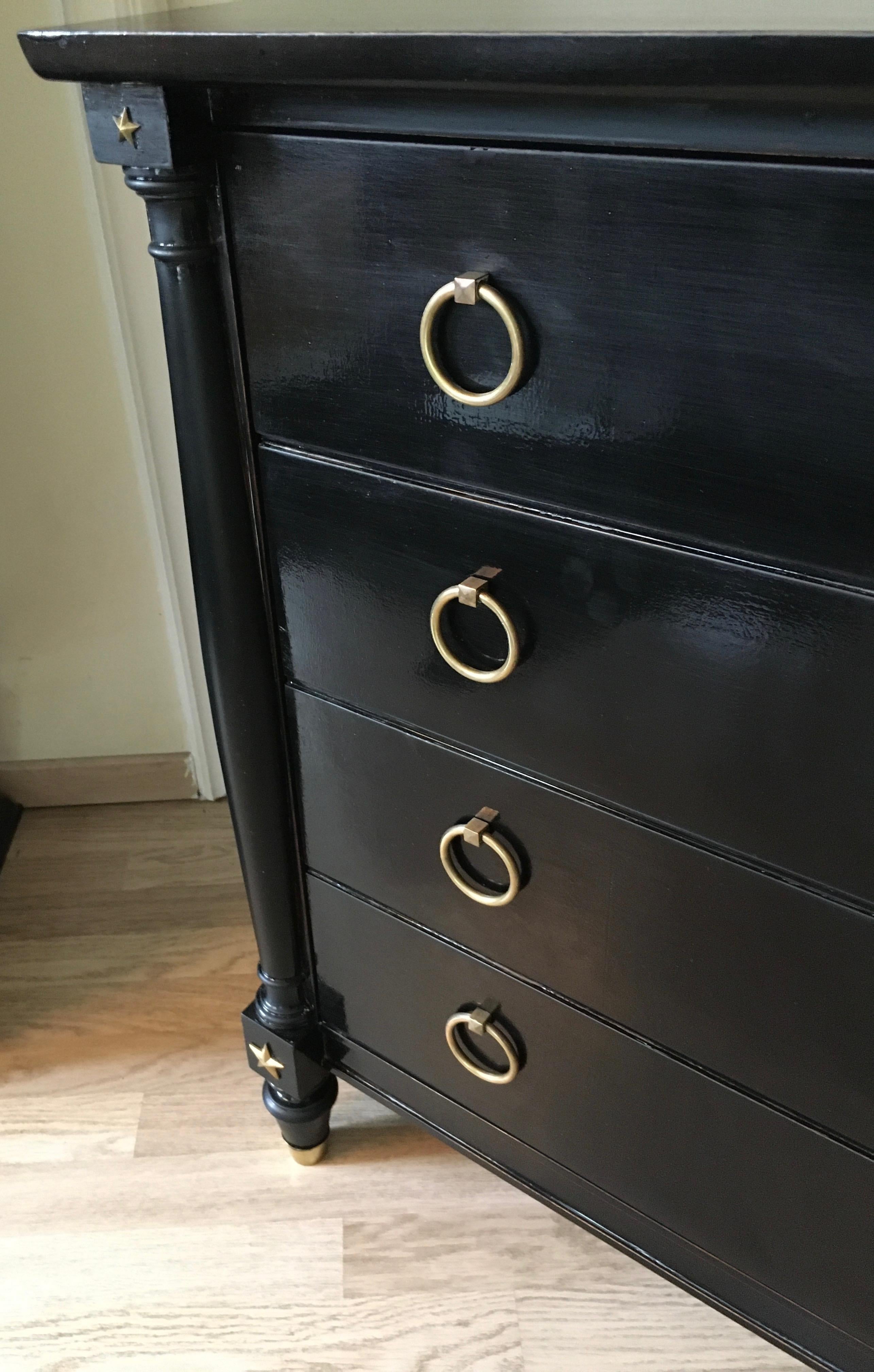 Lacquered Elegant Neoclassical Black Lacquer Chest of Drawers, France, 1940 For Sale