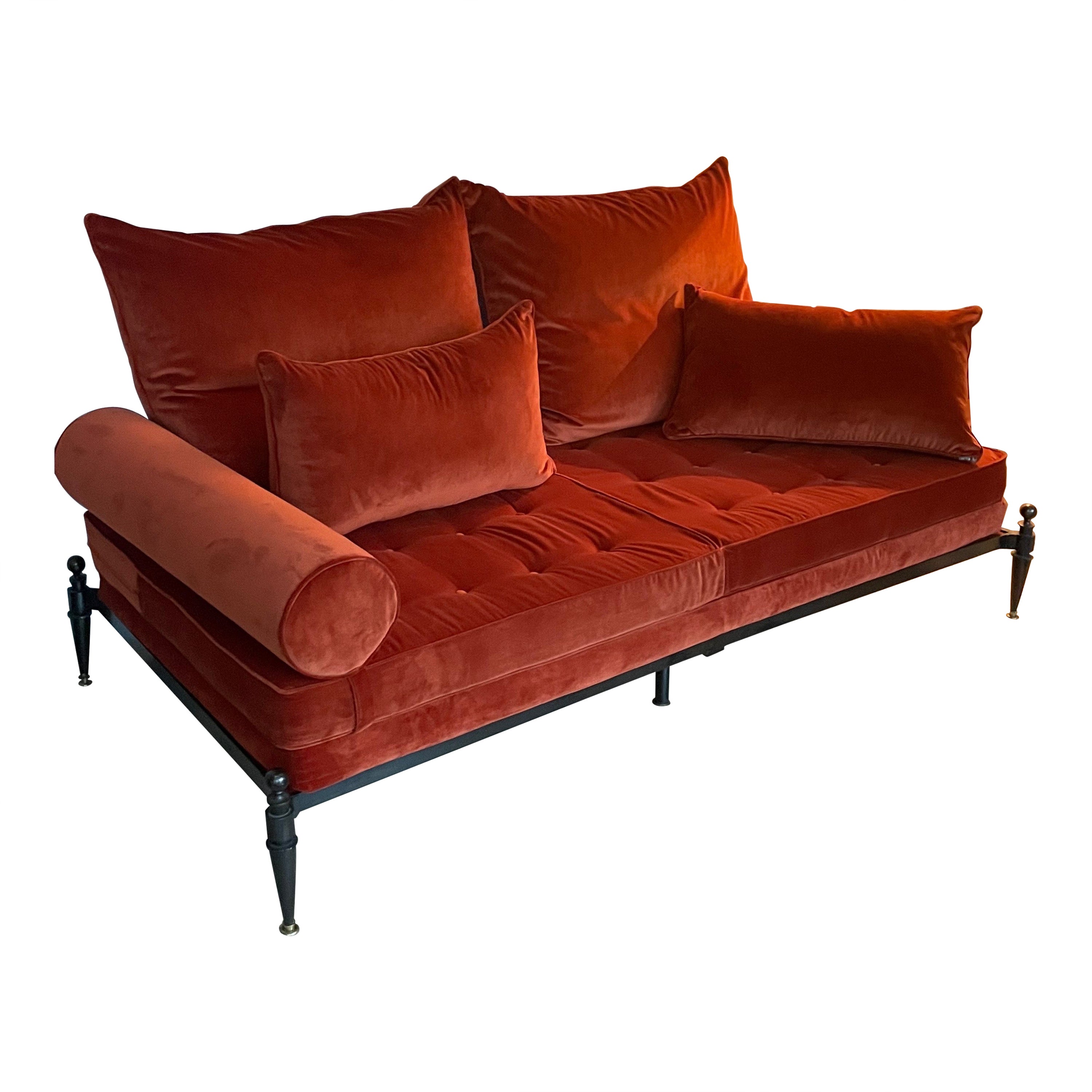 Eleganza del divano neoclassico in bronzo e velluto di Jacques Quinet, Francia 1948. in vendita