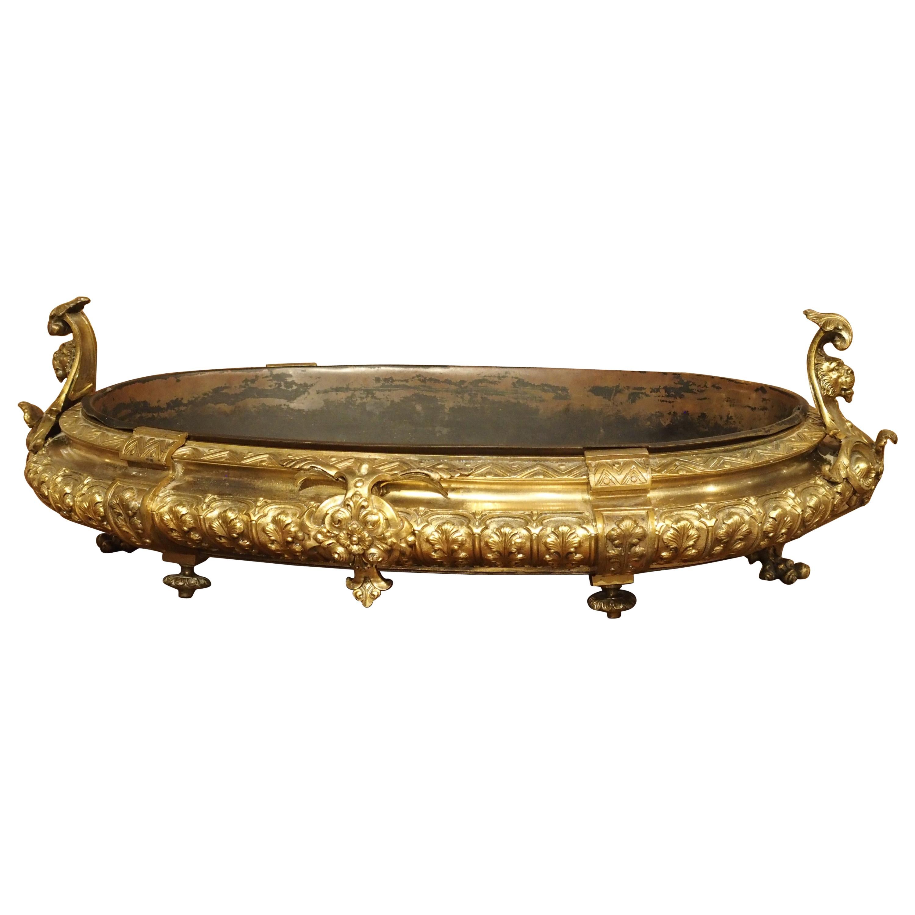 Elegant Neoclassical Gilt Bronze Jardiniere from France, Circa 1850