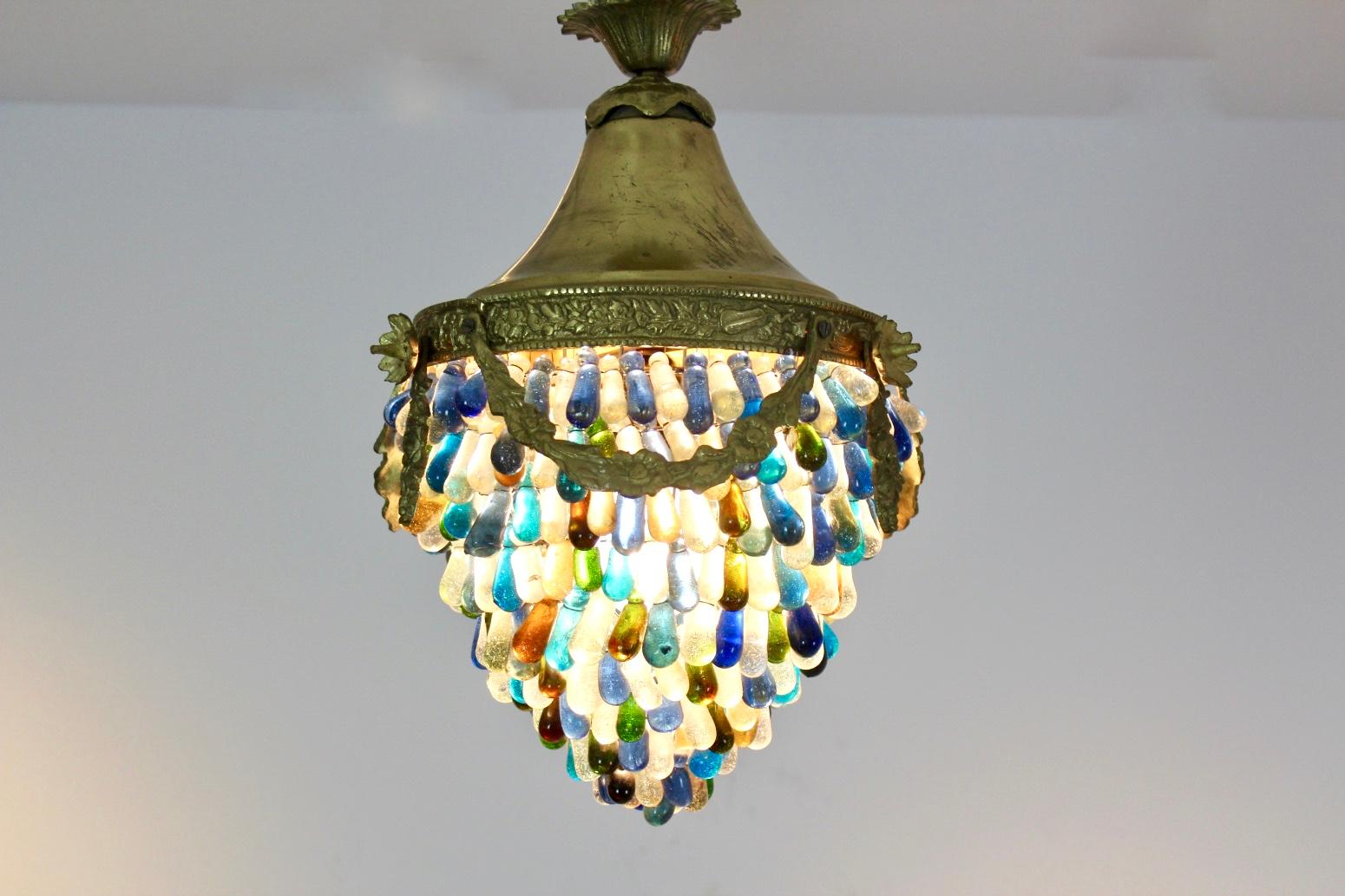 Elegant Neoclassical Murano Glass Acorn Ceiling Light, 1950s 5