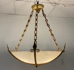 Elegant Neoclassical Natural Alabaster & Gold Leaf Pendant