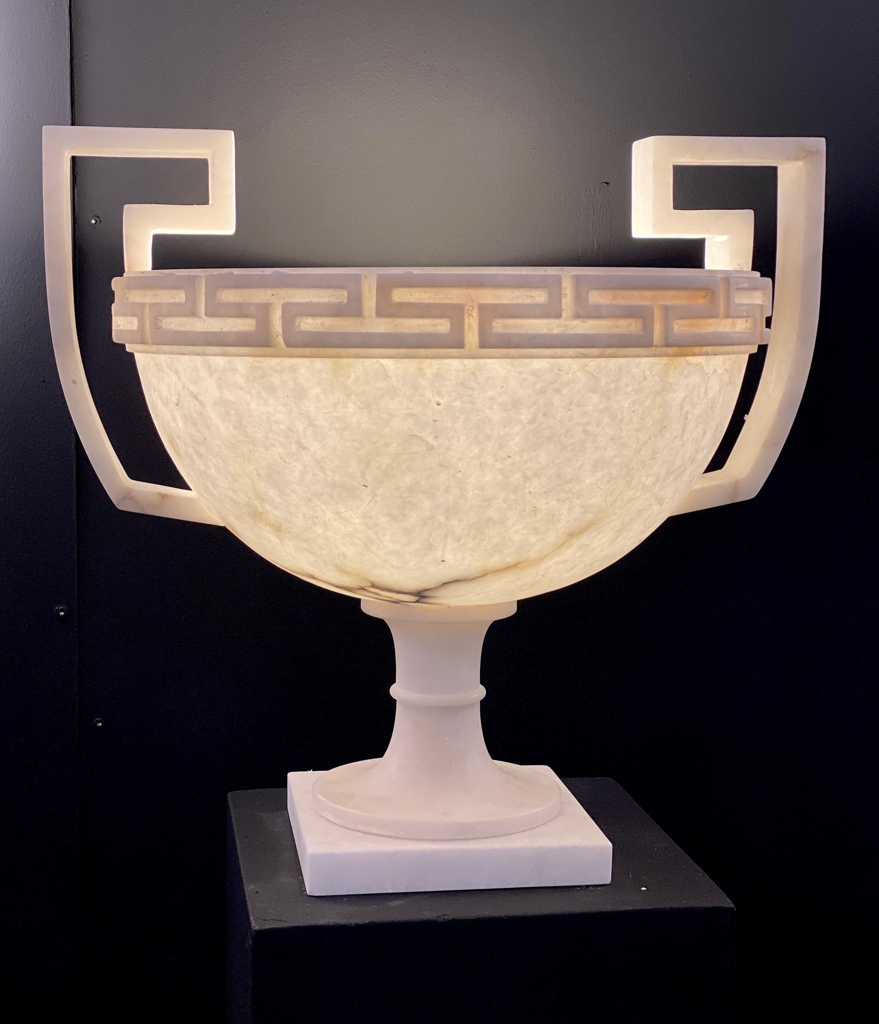 Contemporary Elegant Neoclassical Style Alabaster Marble Vase or Table Light For Sale