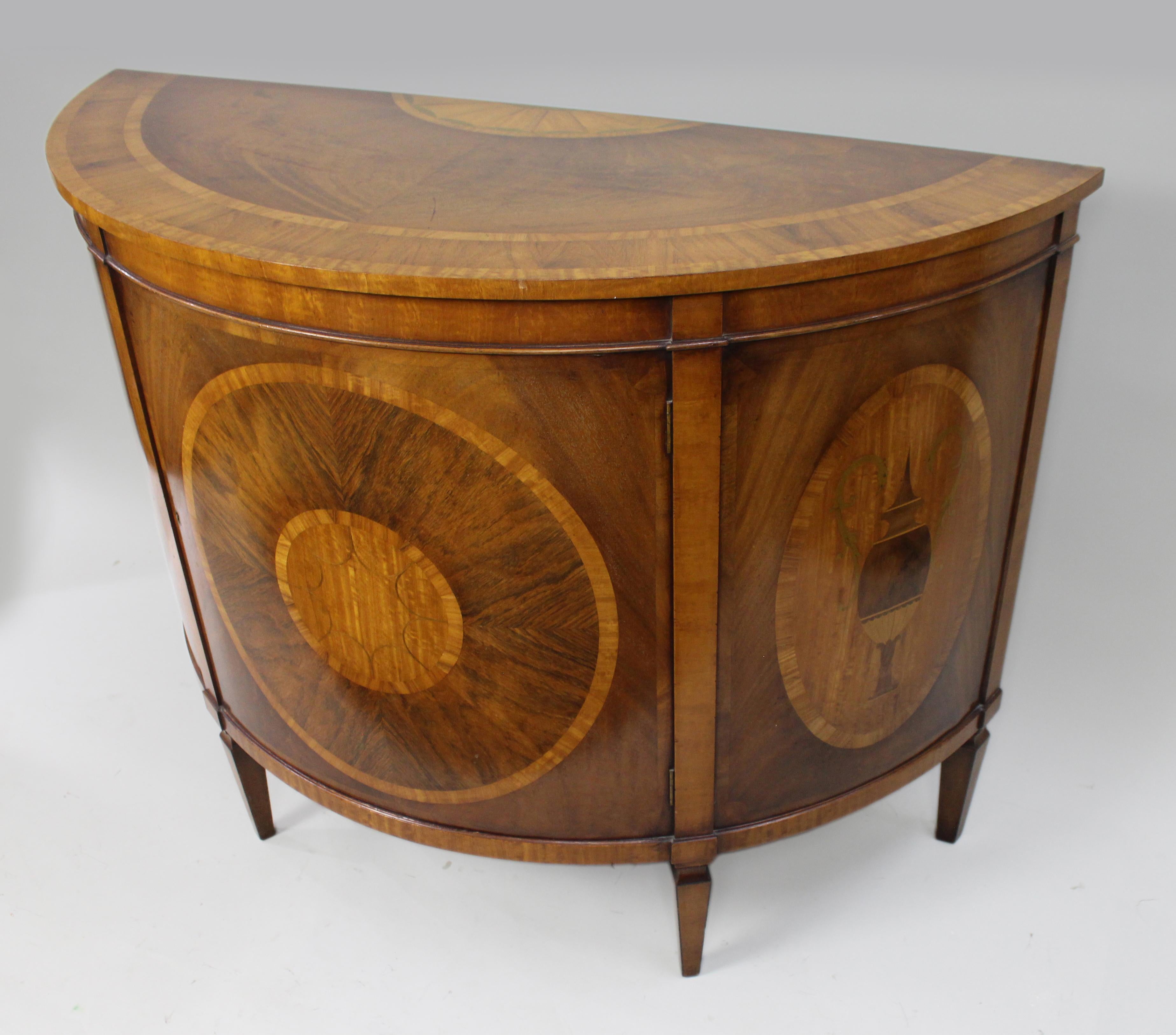 20th Century Elegant Neoclassical Style Inlaid Demilune Cabinet For Sale