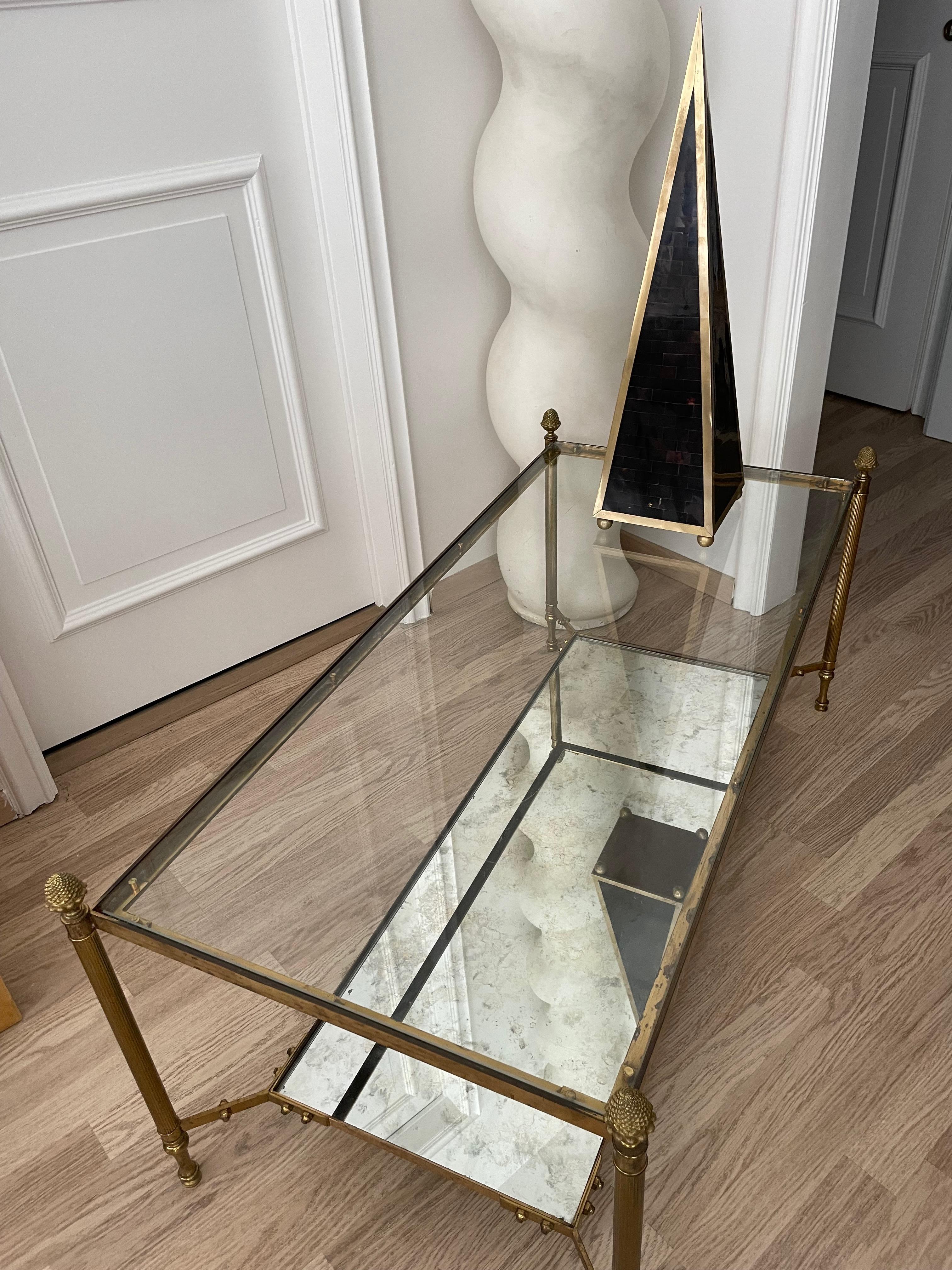 Elegant Neoclassical Two Tier Brass Table by Maison Jansen, France, 1960 4