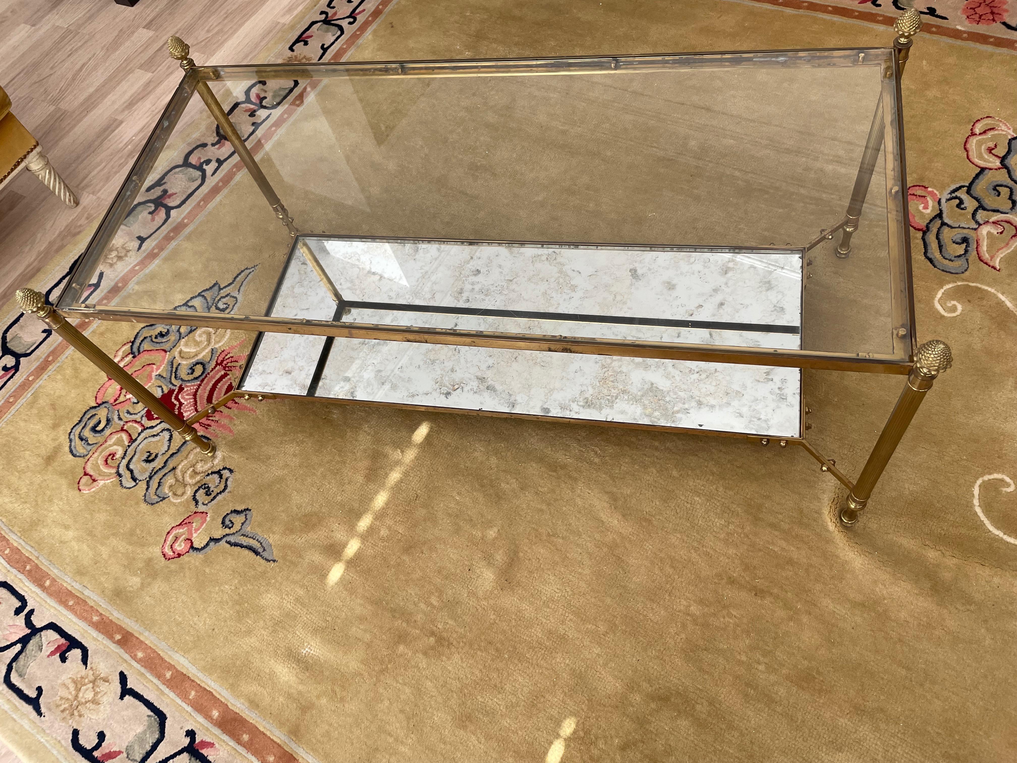 Louis XVI Elegant Neoclassical Two Tier Brass Table by Maison Jansen, France, 1960