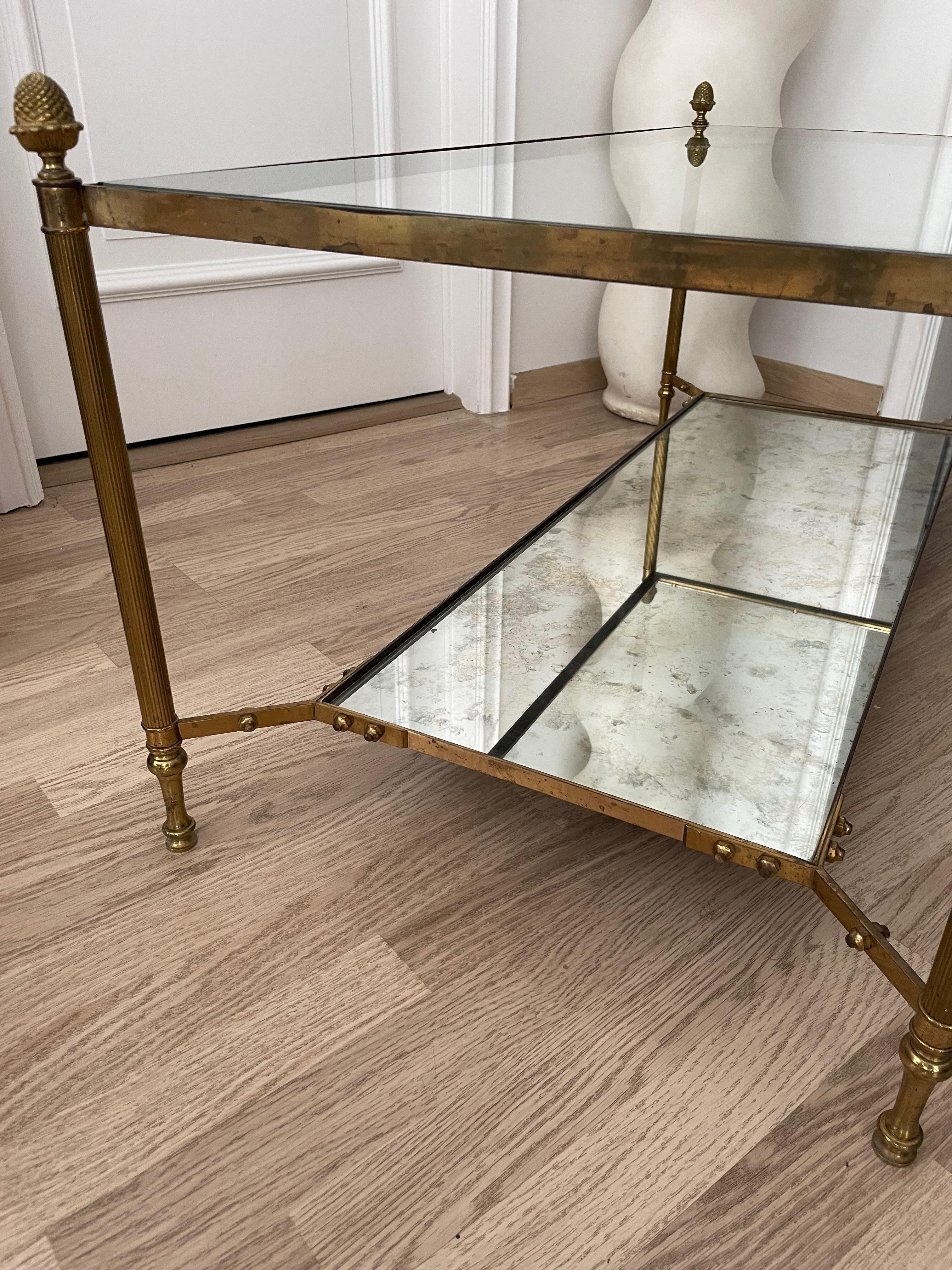 French Elegant Neoclassical Two Tier Brass Table by Maison Jansen, France, 1960