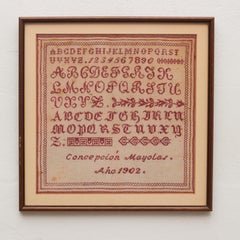 Elegant Nostalgia: Vintage 20th Century Cross-Stitch Sampler - Red on White
