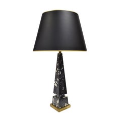 Elegant Obelisk Table Lamp in Black and White Marble, 1940s