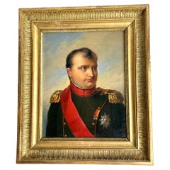 Elegant oil painting of Napoleon I with original frame. Early 19th Century