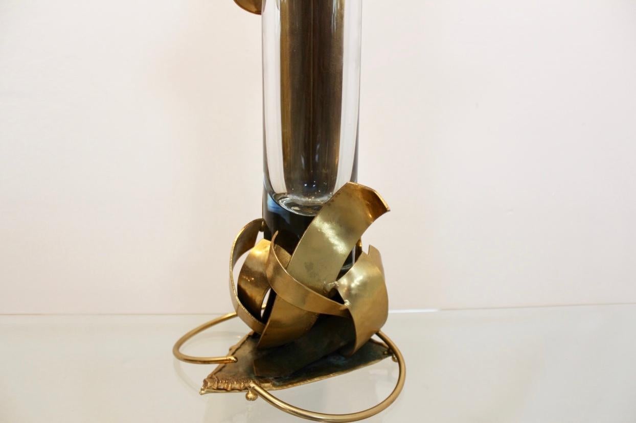 20th Century Elegant One of a Kind Massive Brass Sculpture and Vase by Marc d’Haenens, Signed For Sale