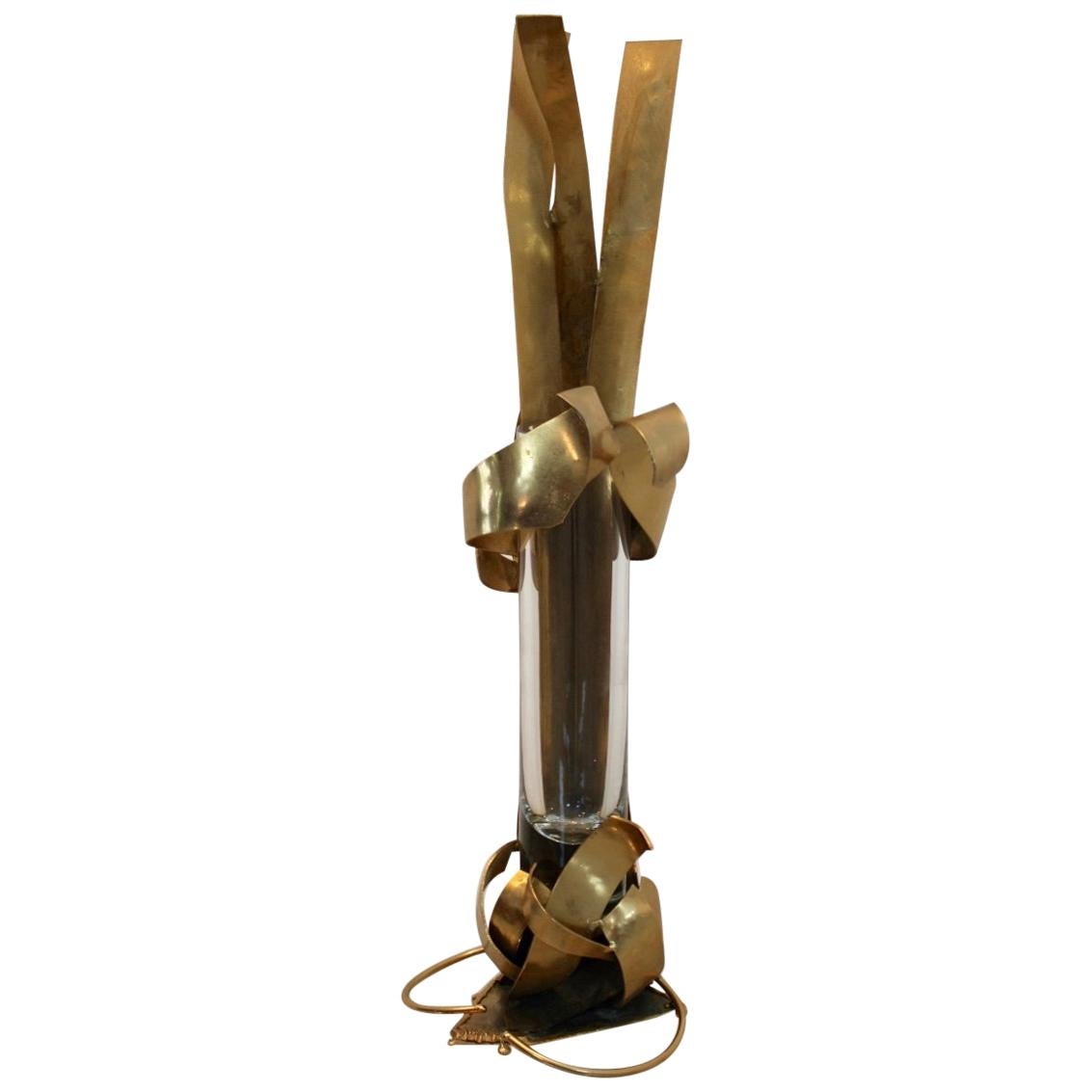 Elegant One of a Kind Massive Brass Sculpture and Vase by Marc d’Haenens, Signed For Sale