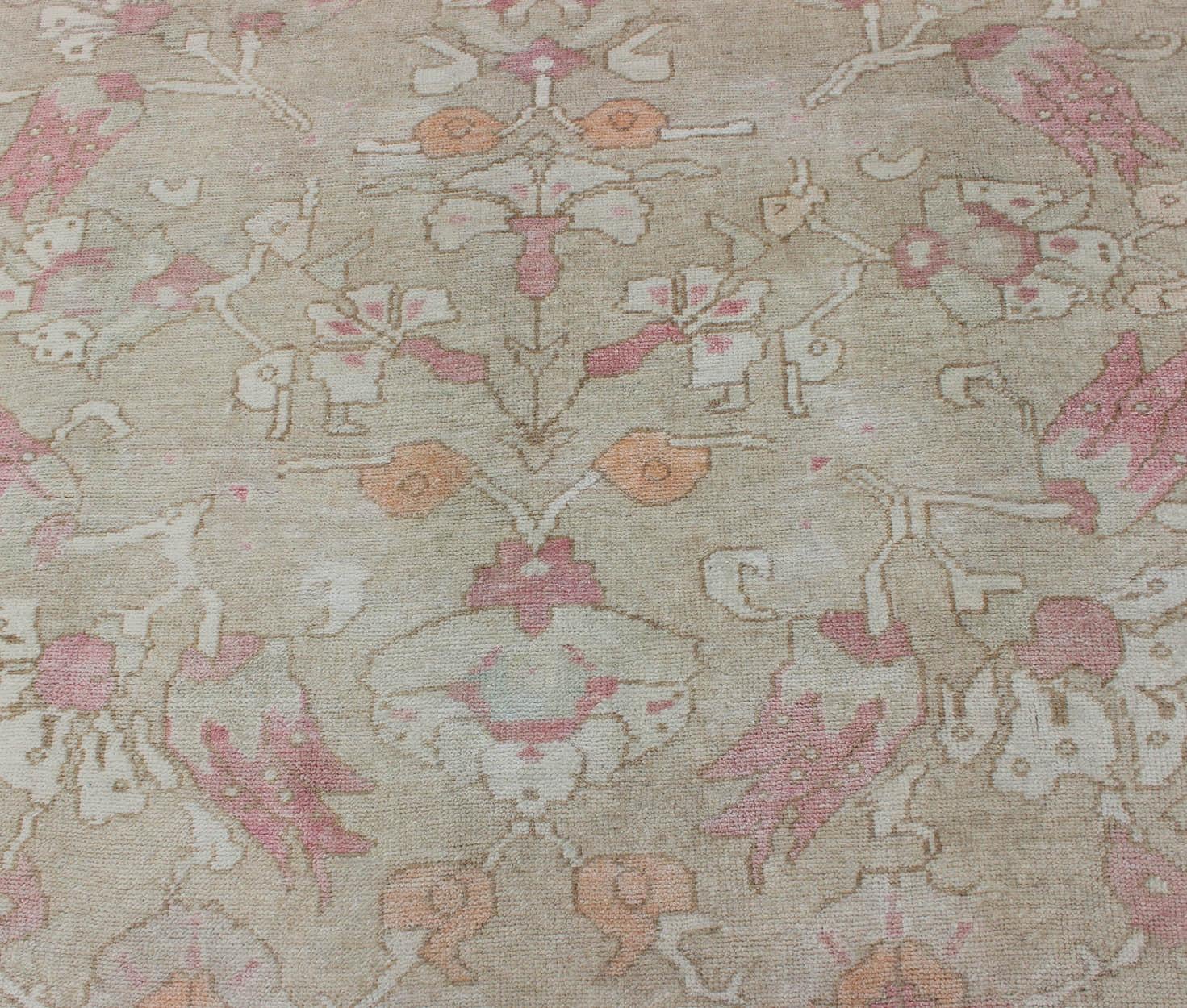 Elegant Oushak Rug from Turkey with Floral Design 2