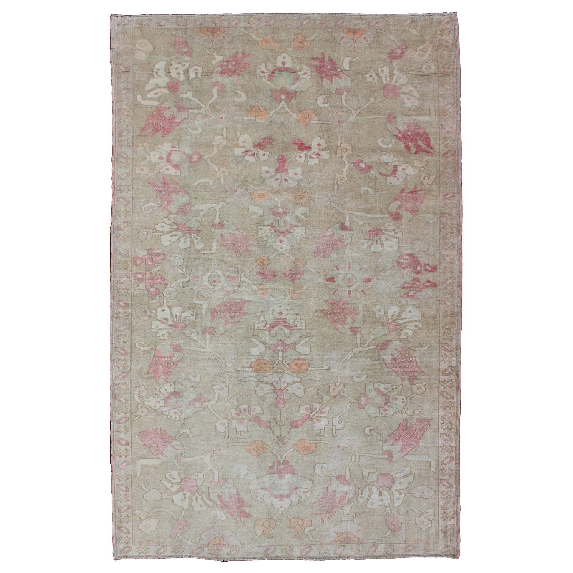 Elegant Oushak Rug from Turkey with Floral Design