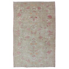 Elegant Oushak Rug from Turkey with Floral Design