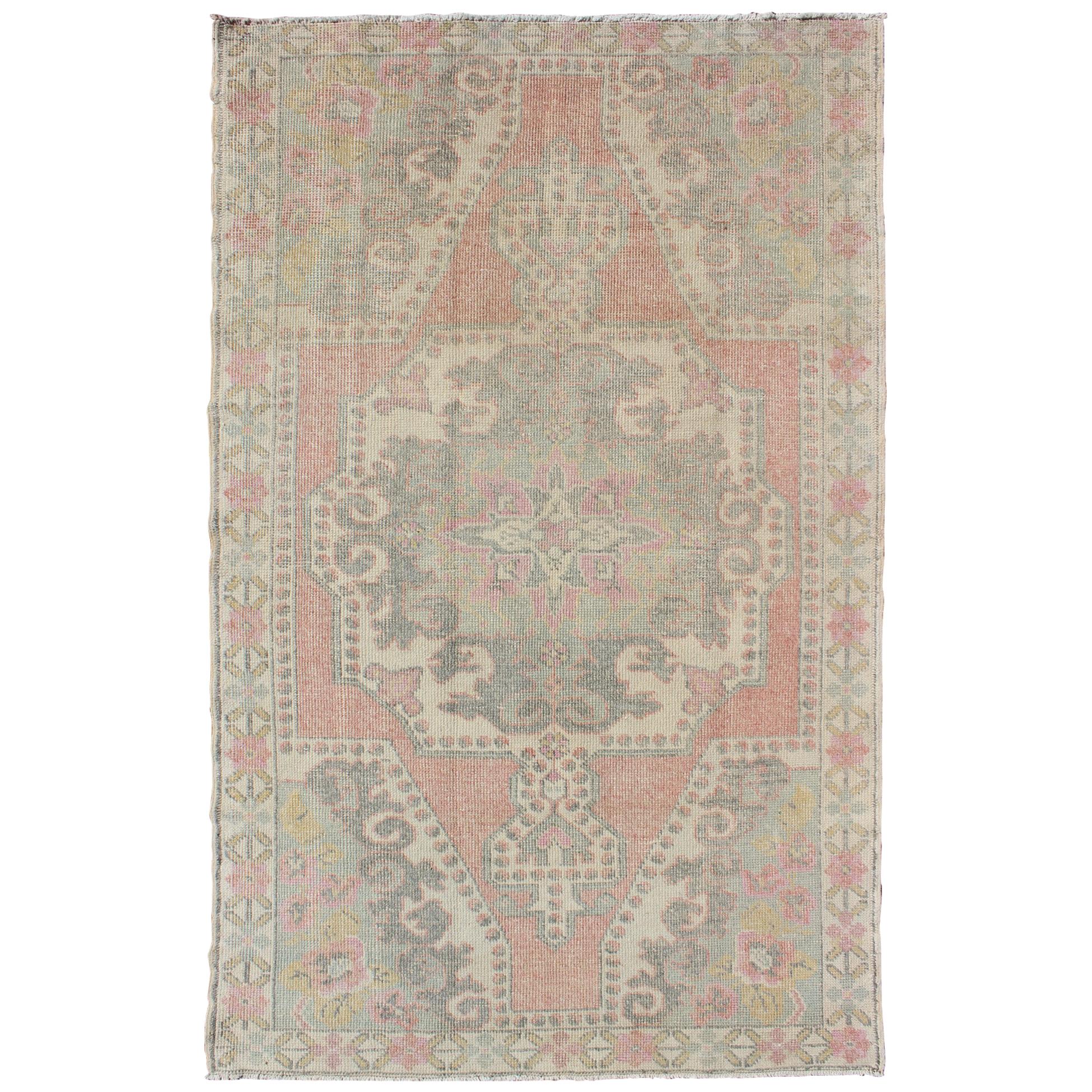 Elegant Oushak Rug From Turkey with Floral Medallion Design in light Colors