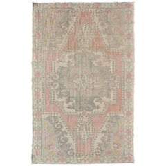 Retro Elegant Oushak Rug From Turkey with Floral Medallion Design in light Colors