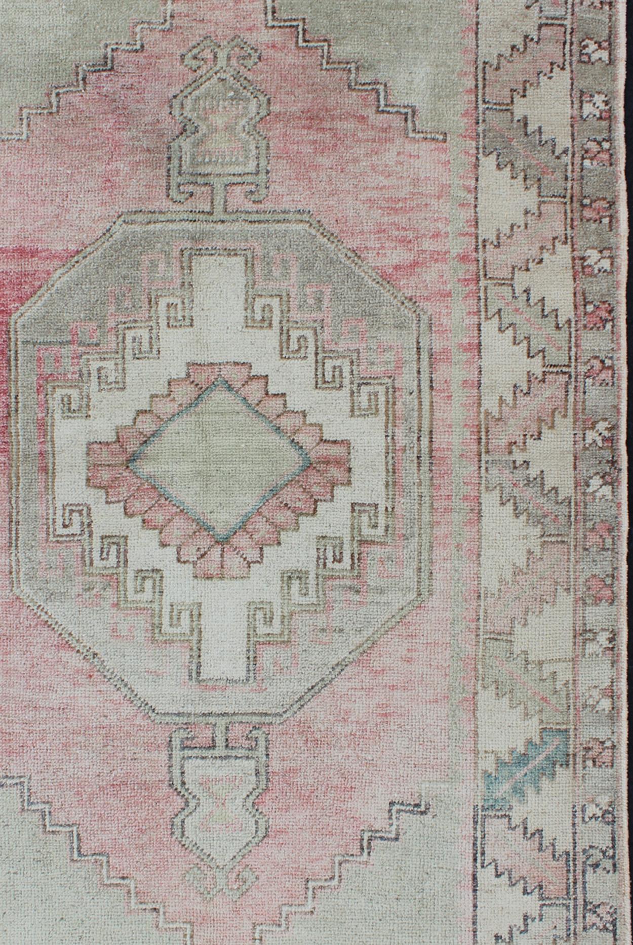 Elegant Oushak Rug from Turkey with Tribal Medallion Design in Light Colors For Sale 1