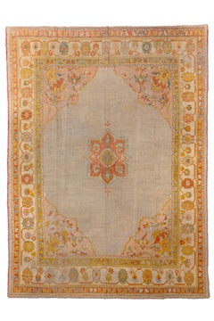 Elegant Oushak Rug with Center Medallion and Rosette Border