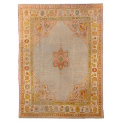 Elegant Oushak Rug with Center Medallion and Rosette Border