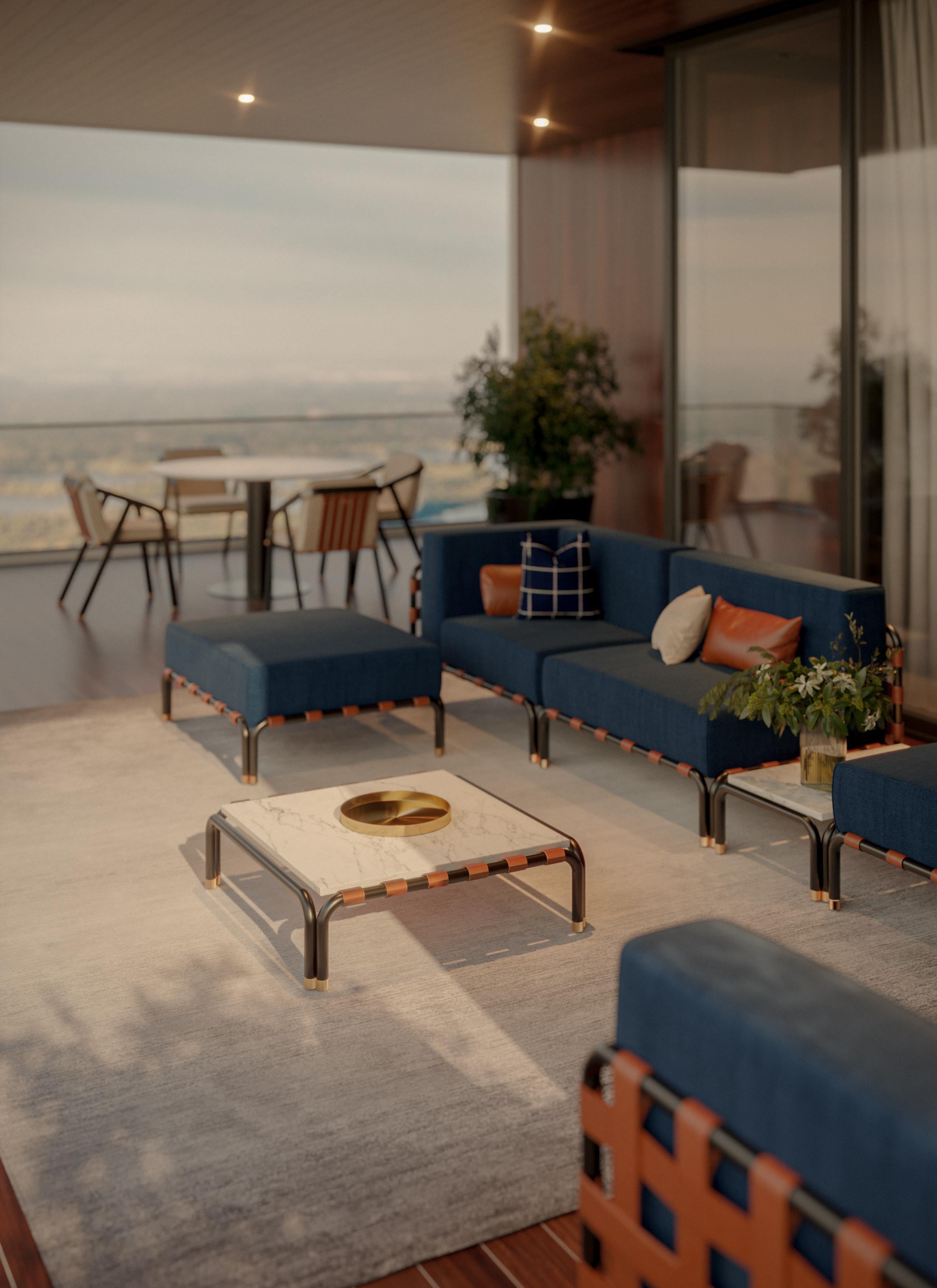 XXIe siècle et contemporain Élégant sectionnel d'extérieur avec tapisserie en cuir bleu imperméable en vente