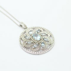 Elegant Oval Aquamarine and Diamonds Circle Flower in 14k White Gold