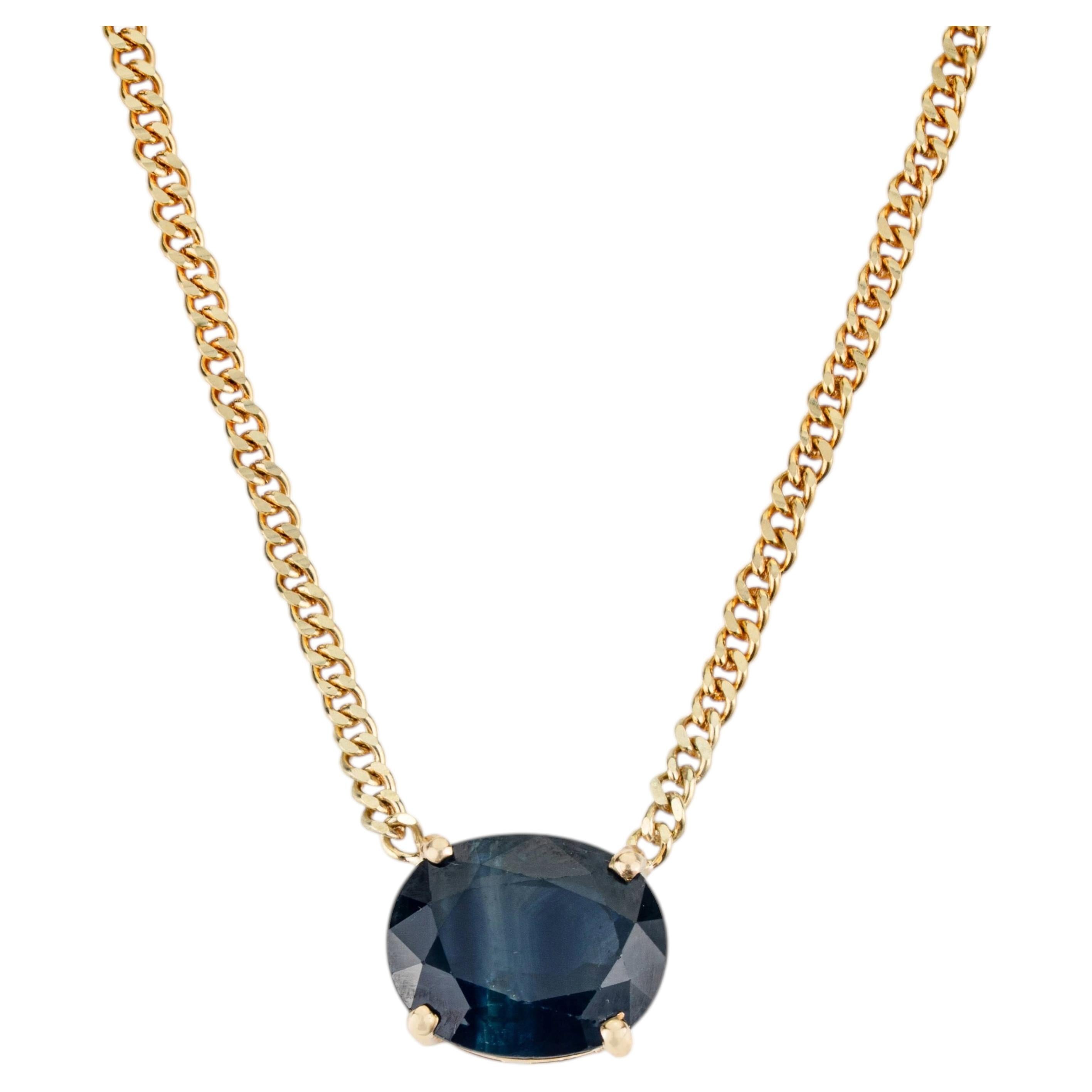 Elegant Oval Blue Sapphire Solitaire Pendant Necklace 4.33 Ct in 14K Yellow Gold