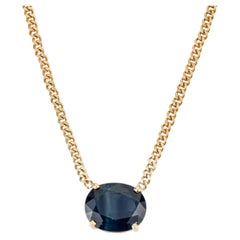 Elegant Oval Blue Sapphire Solitaire Pendant Necklace 4.33 Ct in 14K Yellow Gold