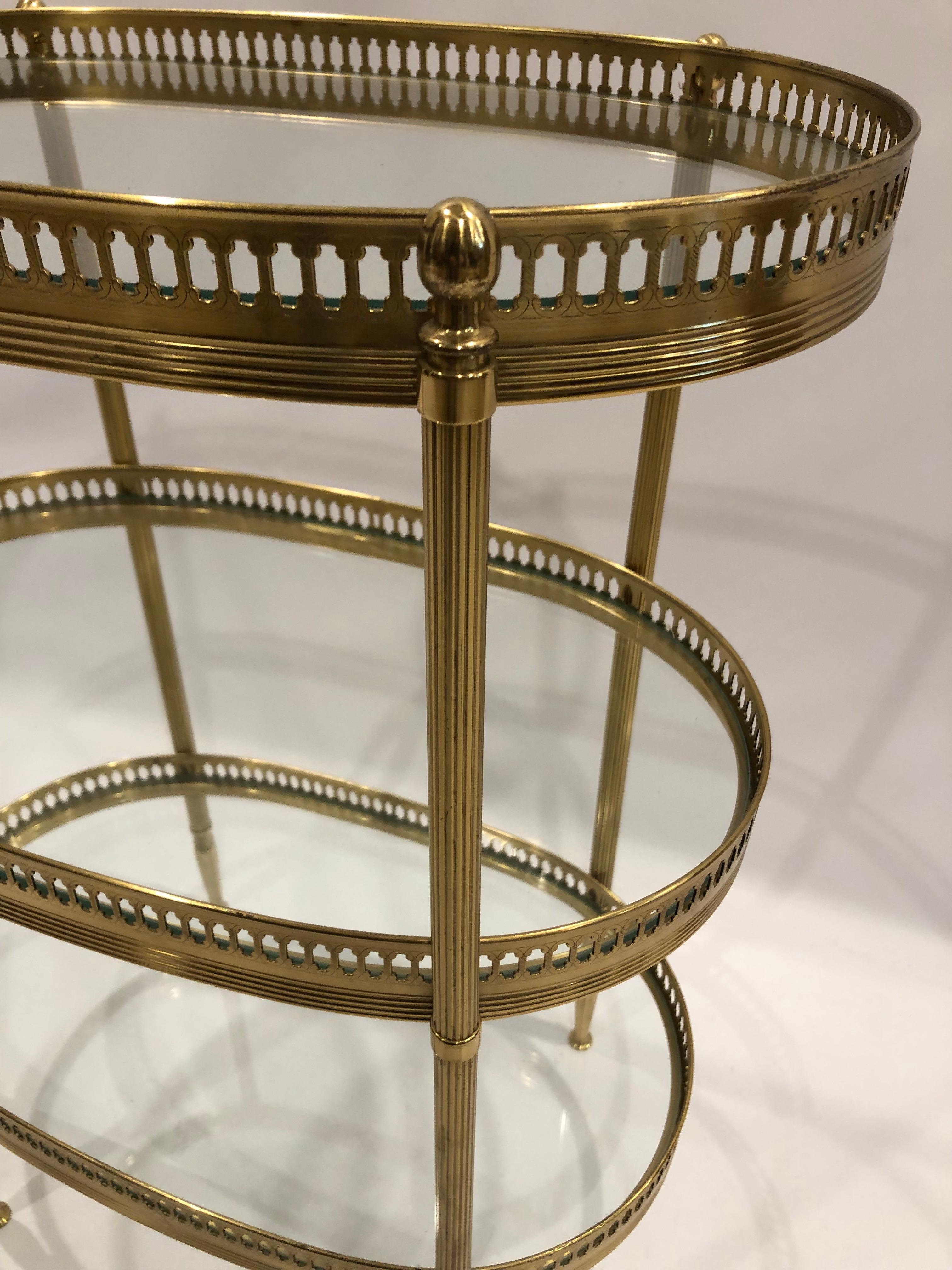 Late 20th Century Elegant Oval Brass & Glass 3 Tiered Side Table