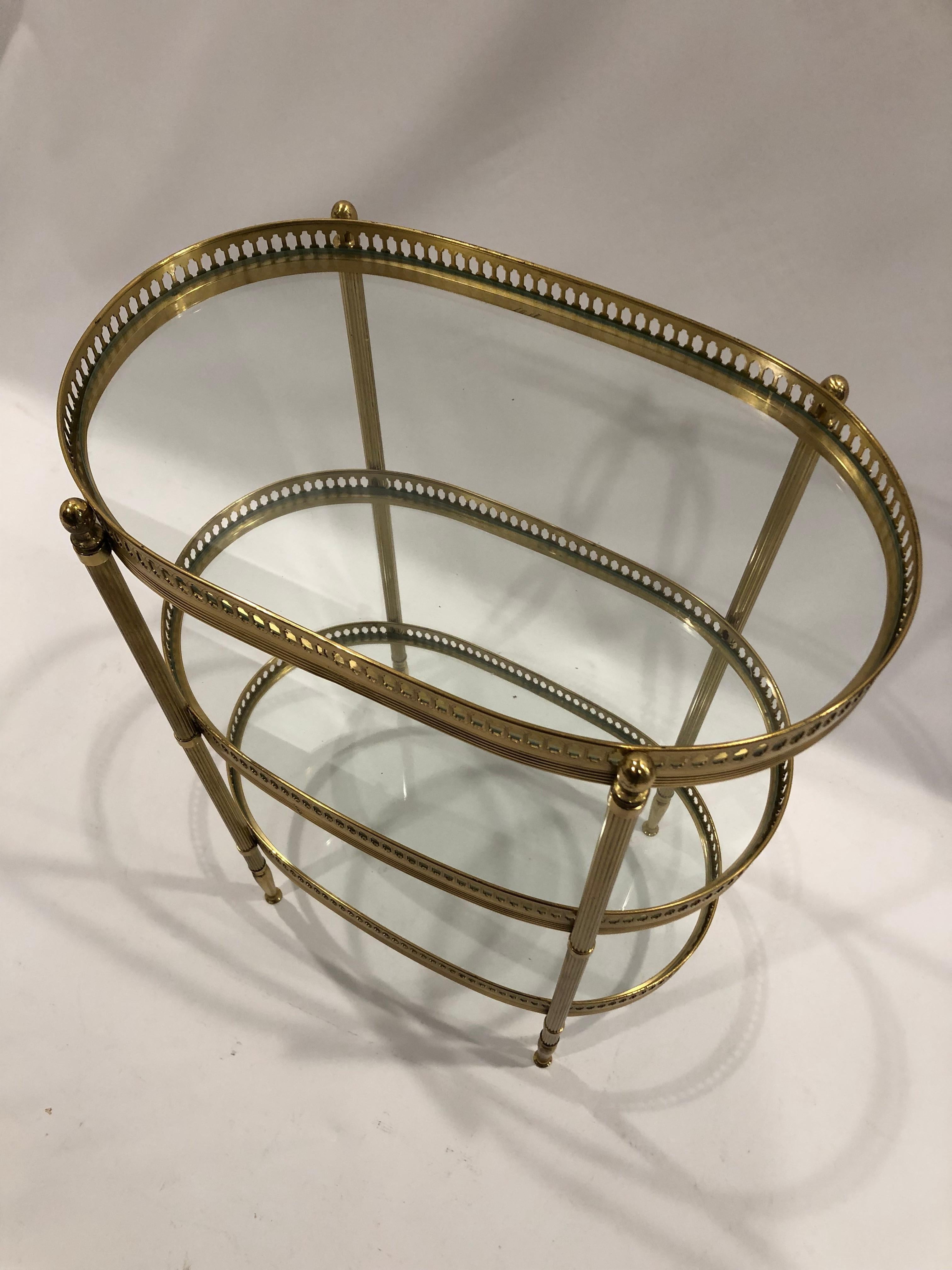 Elegant Oval Brass & Glass 3 Tiered Side Table 2